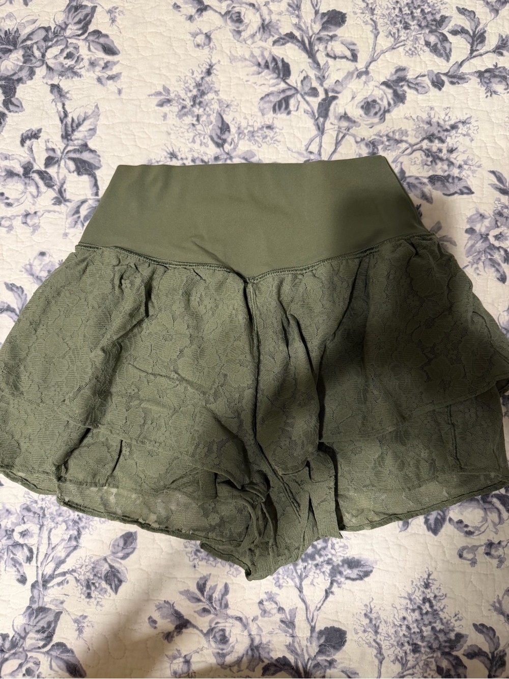 aerie Olive Green Lace-Layer Athletic Shorts